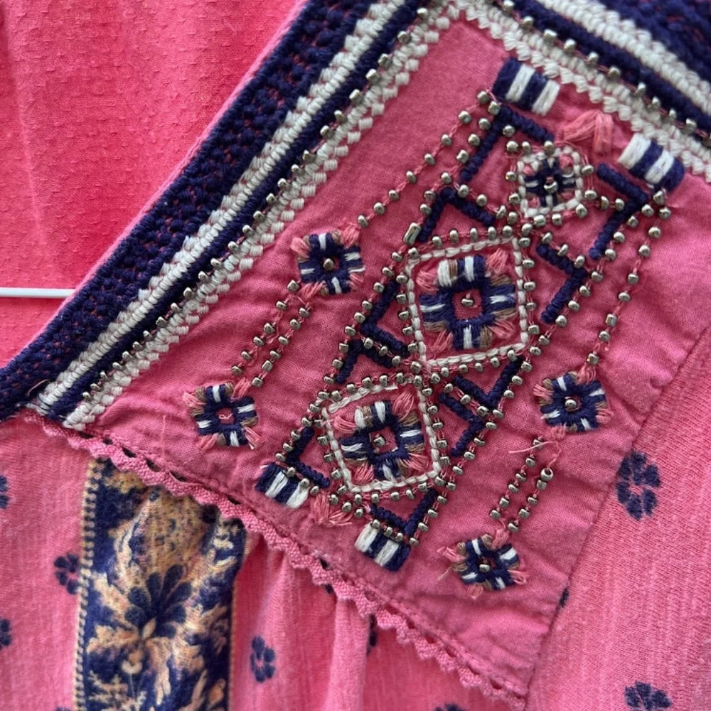 Pink & Blue Vintage America Brand Boho Peasant Beaded Top 🎉2X Host Pick🎉 - Picture 2 of 7